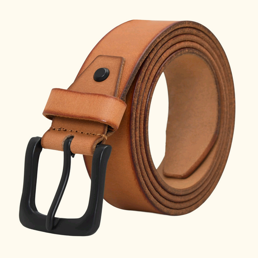 Arion Men's Full Grain Leather Belt Natural Smooth Finish Classic Metal Pin Buckle