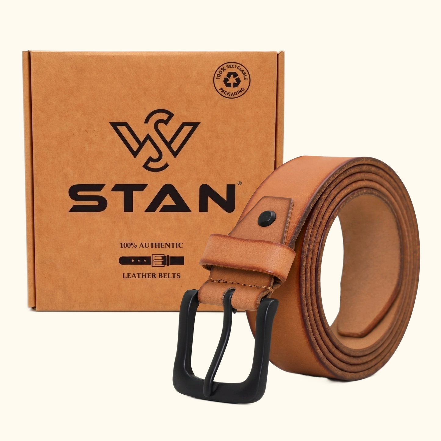 Arion Men's Full Grain Leather Belt Natural Smooth Finish Classic Metal Pin Buckle