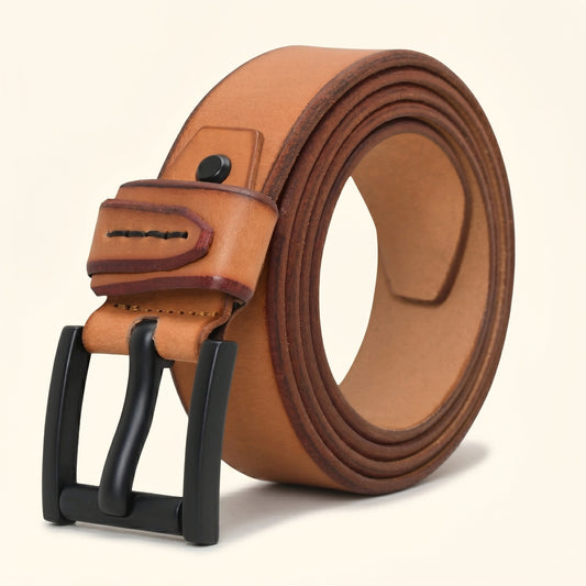 Arion Elite Men's Full Grain Natural Smooth Finish Leather Belt Roll Camel Tan