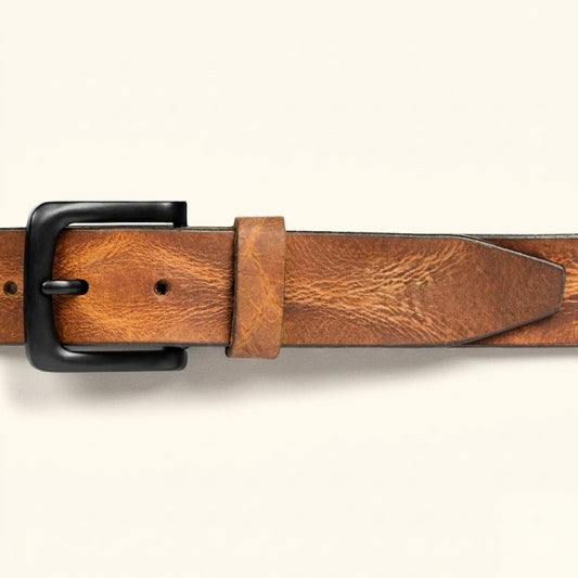 Hawke Men's Full Grain Hand Finished Leather Belt Buckle Saddle Tan