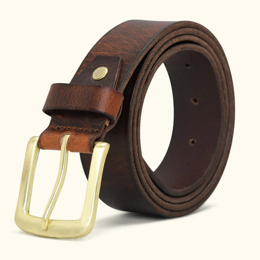 Kaelix Mens Rugged Pull Up Leather Belt Rolled Saddle Brown