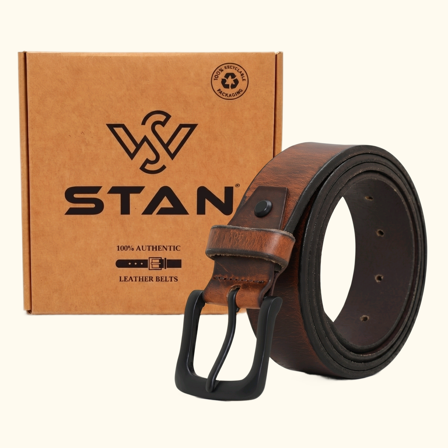 Norvik Men's Rugged Oil Tanned Leather Belt With Box Burnished Brown