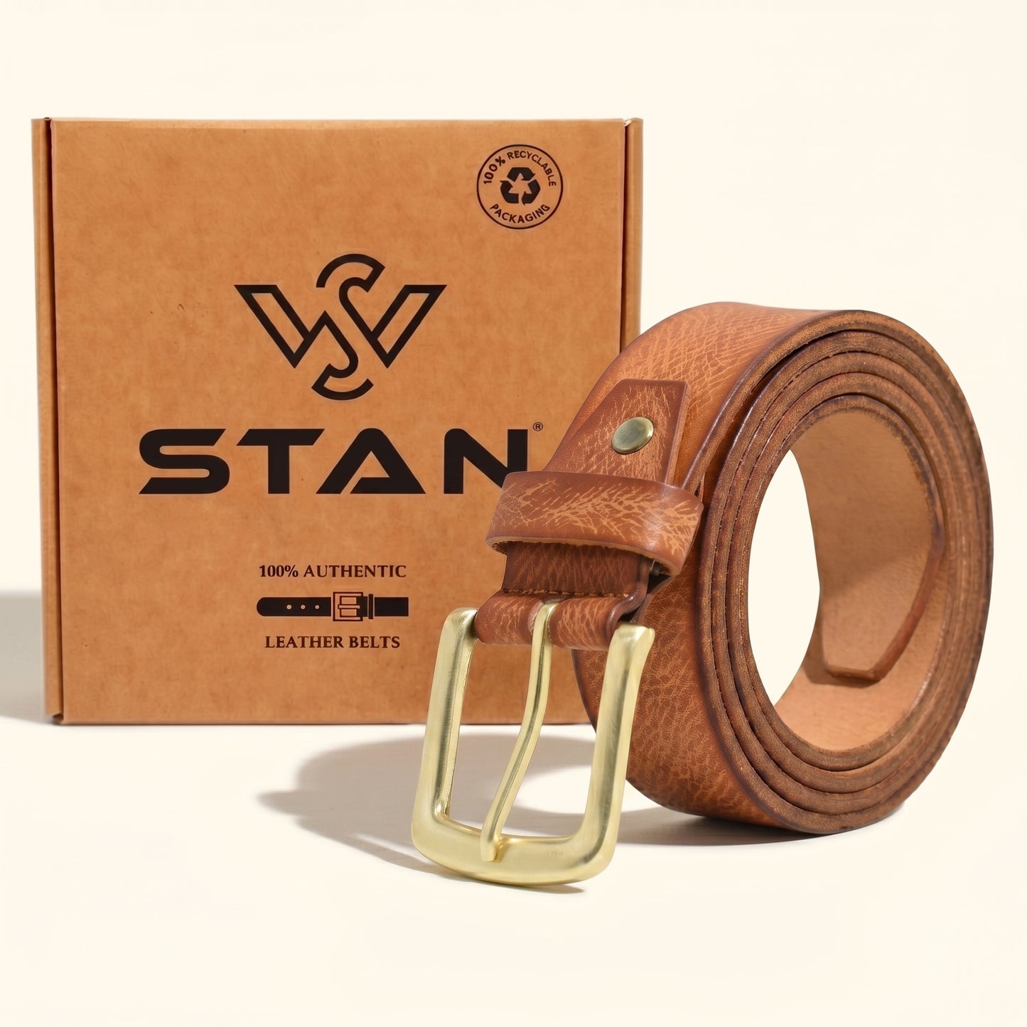 Tarico Men's Full Grain Leather Hand Finished Leather Belt With Box Cognac