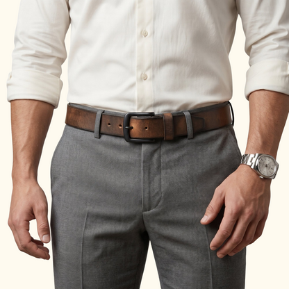 Outrider Oil Wax Leather Belt Rugged Distressed Thick Casual Belt Matte Black Buckle