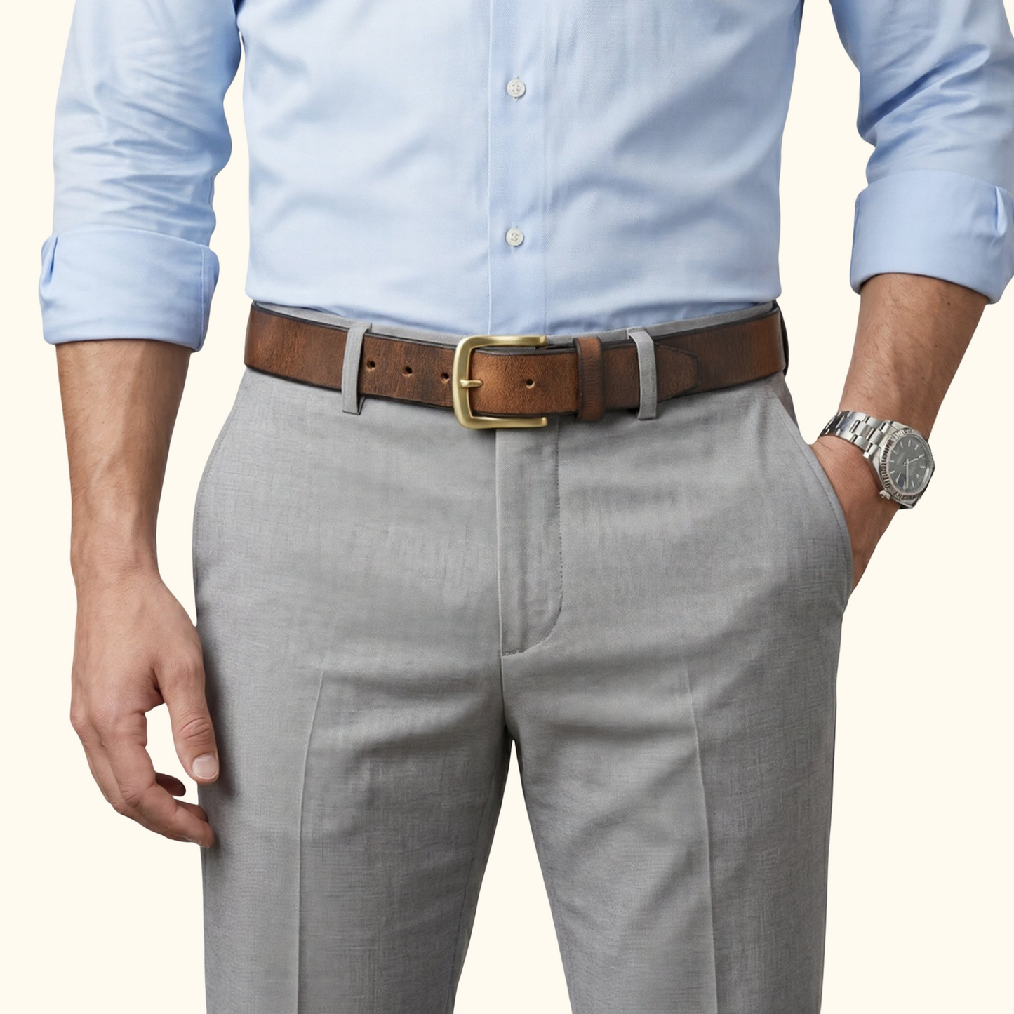 Dune Hard Wax Leather Belt Rugged Distressed Thick Durable Casual Wear Brushed Gold Buckle
