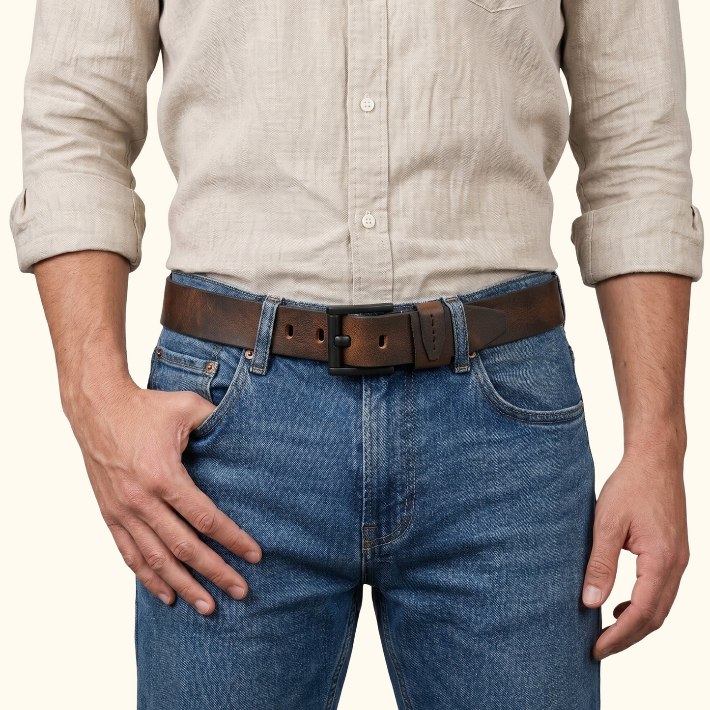 Hawke Elite Men's Full Grain Hand Finished Leather Belt Heavy Matte Black Buckle