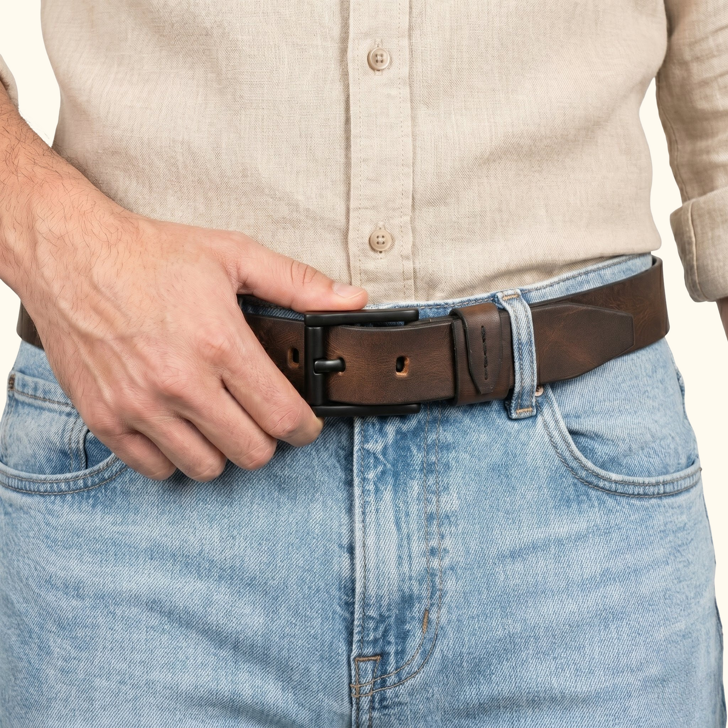 Hawke Elite Men's Full Grain Hand Finished Leather Belt Heavy Matte Black Buckle