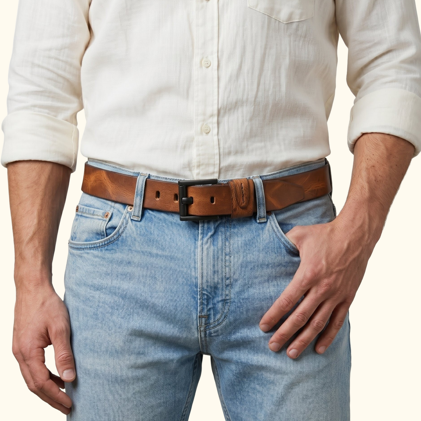Hawke Elite Men's Full Grain Hand Finished Leather Belt Heavy Matte Black Buckle