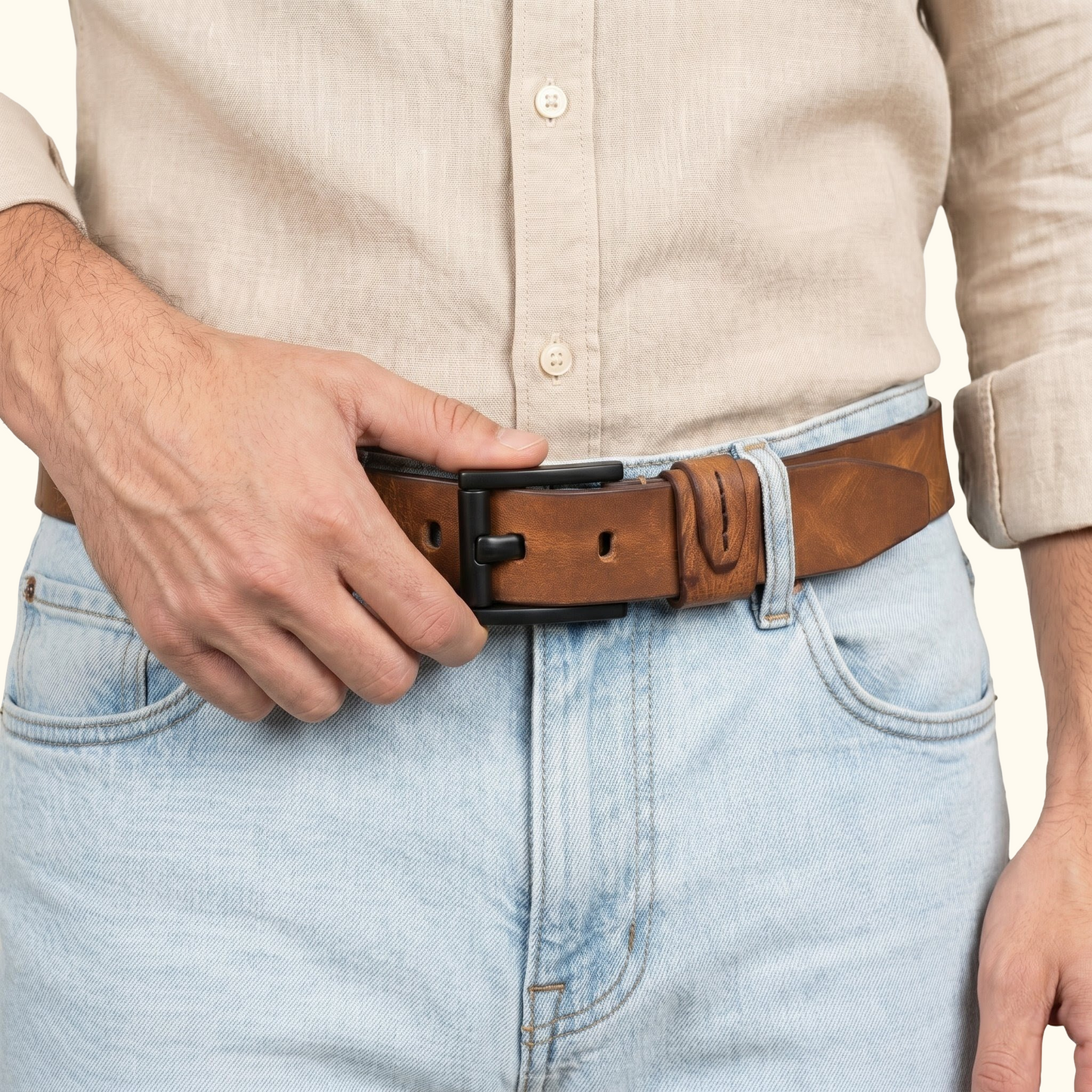 Hawke Elite Men's Full Grain Hand Finished Leather Belt Heavy Matte Black Buckle