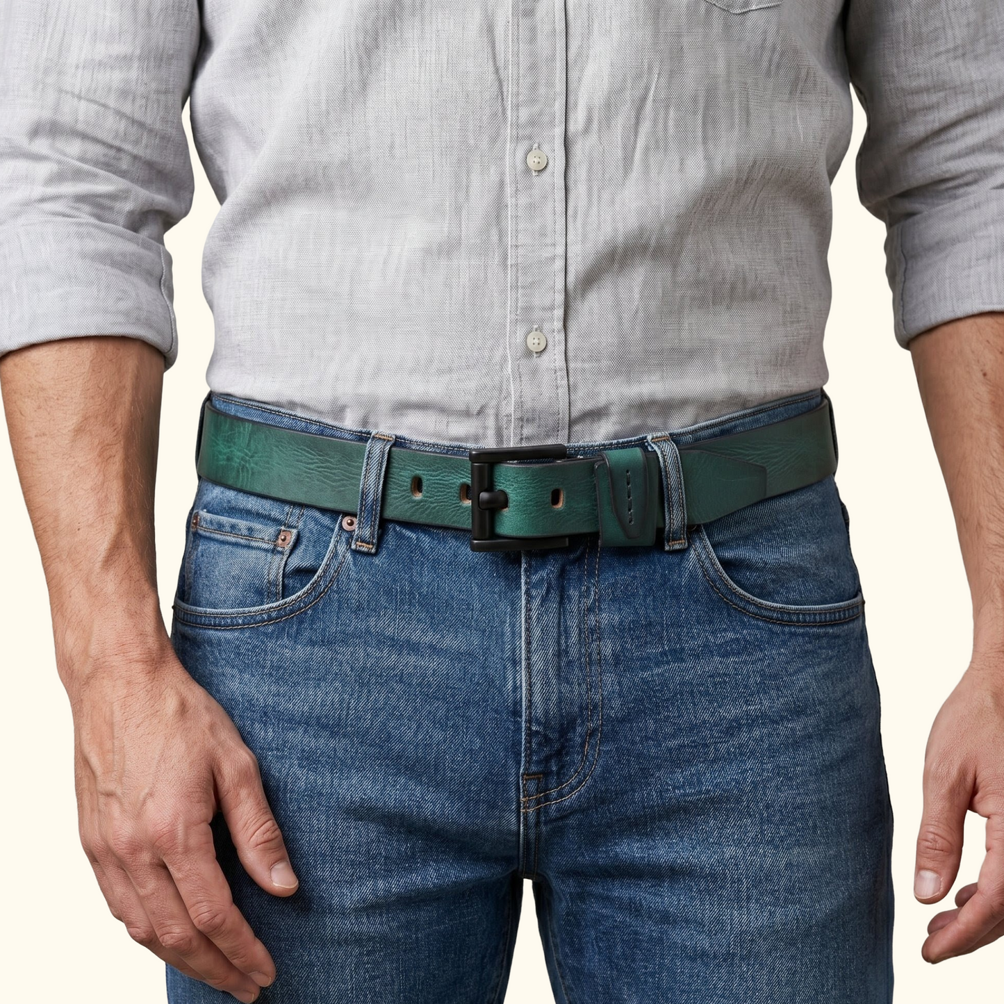 Hawke Elite Men's Full Grain Hand Finished Leather Belt Heavy Matte Black Buckle
