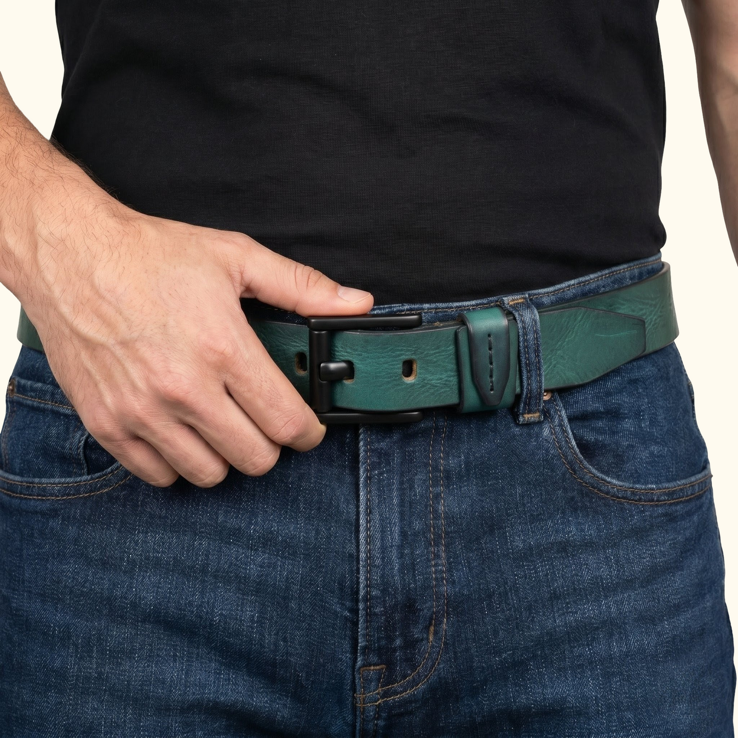 Hawke Elite Men's Full Grain Hand Finished Leather Belt Heavy Matte Black Buckle