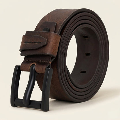 Hawke Elite Men's Full Grain Hand Finished Leather Belt Heavy Matte Black Buckle
