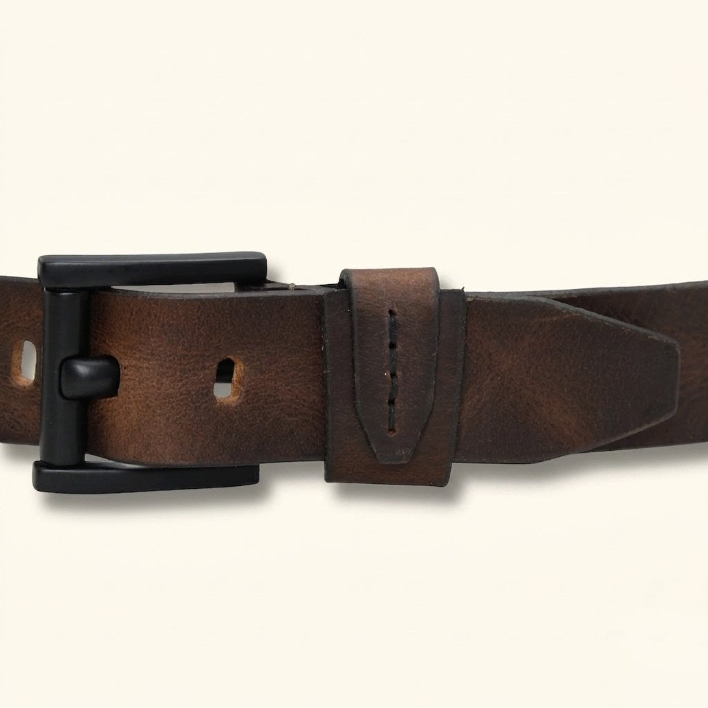Hawke Elite Men's Full Grain Hand Finished Leather Belt Heavy Matte Black Buckle