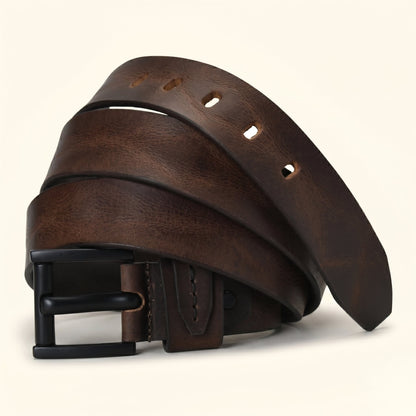 Hawke Elite Men's Full Grain Hand Finished Leather Belt Heavy Matte Black Buckle