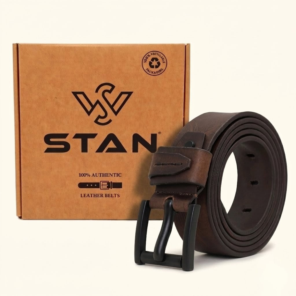 Hawke Elite Men's Full Grain Hand Finished Leather Belt Heavy Matte Black Buckle