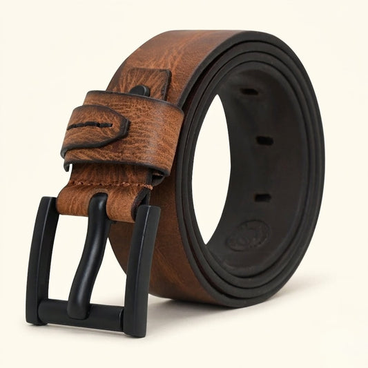 Hawke Elite Men's Full Grain Hand Finished Leather Belt Heavy Matte Black Buckle