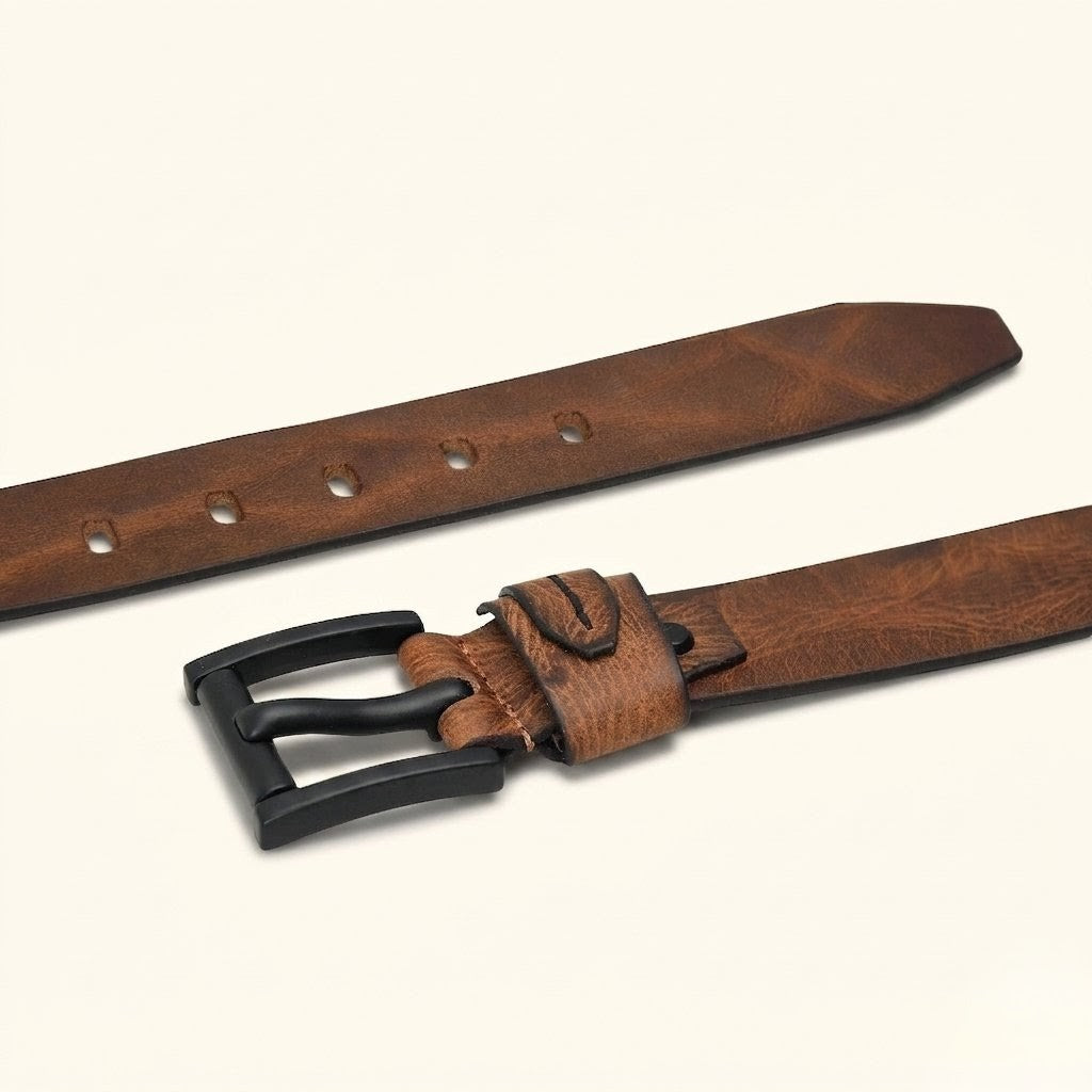 Hawke Elite Men's Full Grain Hand Finished Leather Belt Heavy Matte Black Buckle