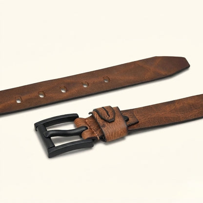 Hawke Elite Men's Full Grain Hand Finished Leather Belt Heavy Matte Black Buckle