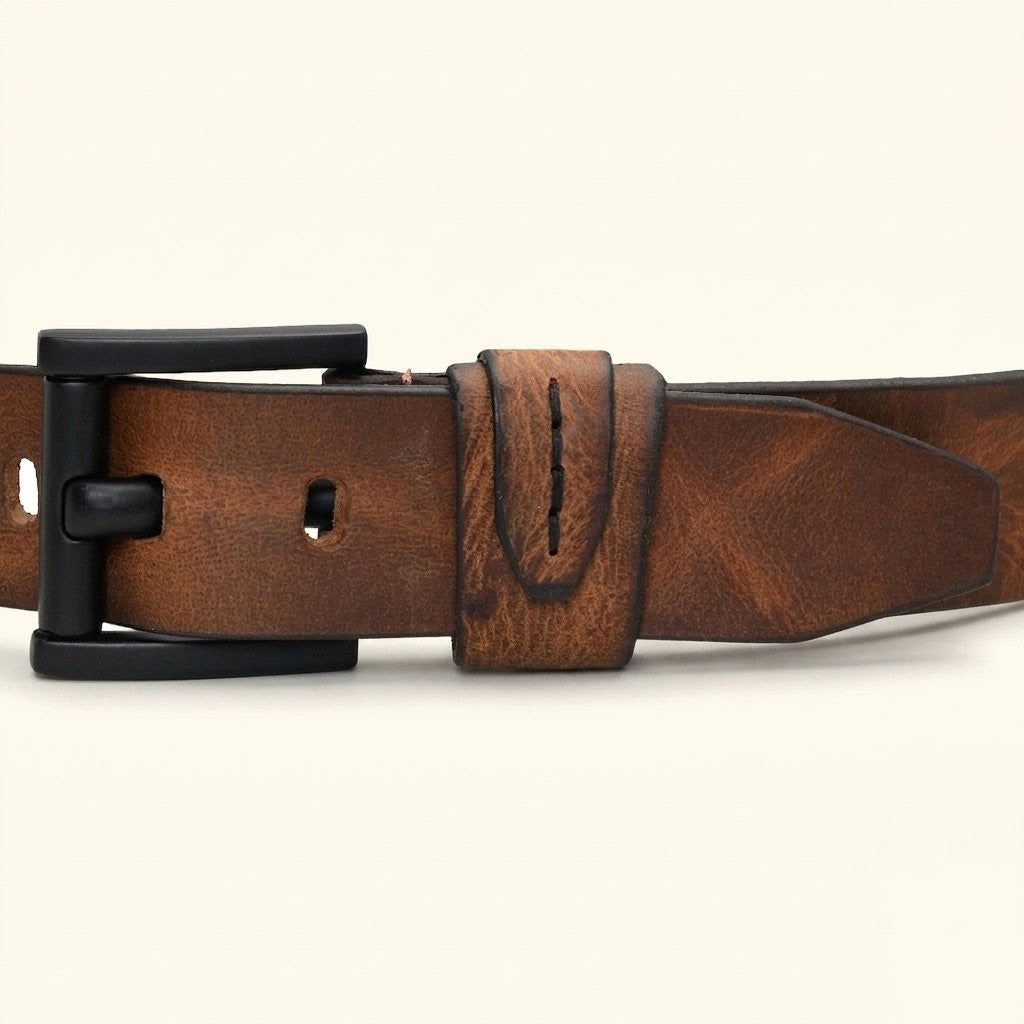 Hawke Elite Men's Full Grain Hand Finished Leather Belt Heavy Matte Black Buckle