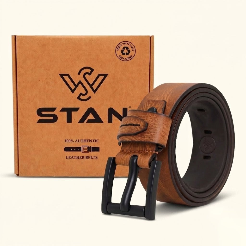 Hawke Elite Men's Full Grain Hand Finished Leather Belt Heavy Matte Black Buckle