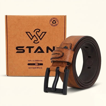 Hawke Elite Men's Full Grain Hand Finished Leather Belt Heavy Matte Black Buckle