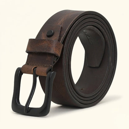 Hawke Men's Hand Finished Full Grain Leather Belt Classic Matte Black Buckle