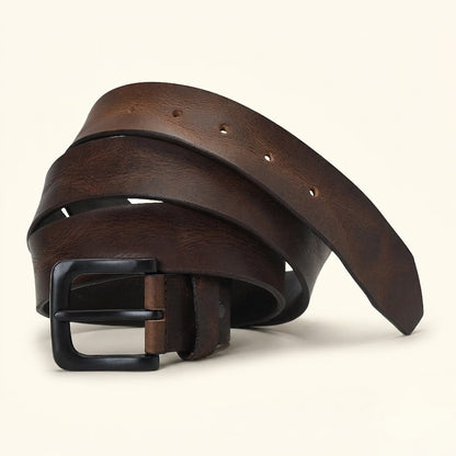Hawke Men's Hand Finished Full Grain Leather Belt Classic Matte Black Buckle