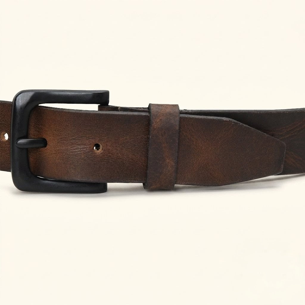 Hawke Men's Hand Finished Full Grain Leather Belt Classic Matte Black Buckle