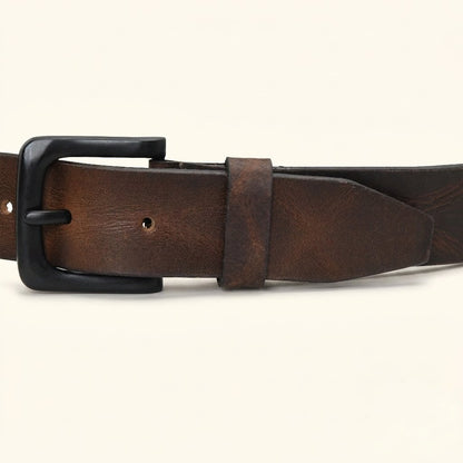Hawke Men's Hand Finished Full Grain Leather Belt Classic Matte Black Buckle