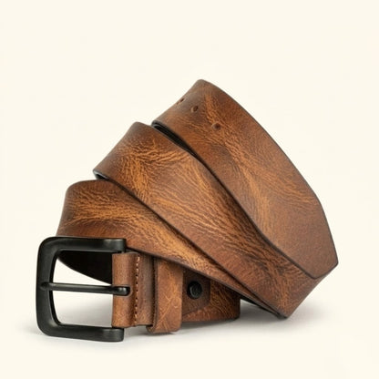 Hawke Men's Hand Finished Full Grain Leather Belt Classic Matte Black Buckle