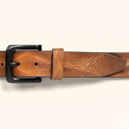 Hawke Men's Hand Finished Full Grain Leather Belt Classic Matte Black Buckle