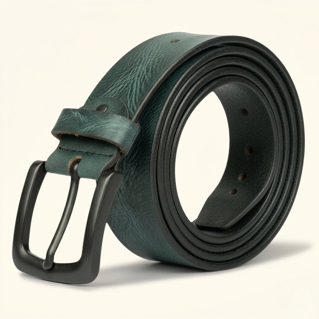 Hawke Men's Hand Finished Full Grain Leather Belt Classic Matte Black Buckle