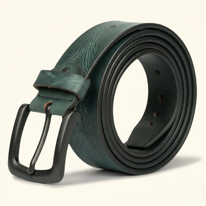 Hawke Men's Hand Finished Full Grain Leather Belt Classic Matte Black Buckle