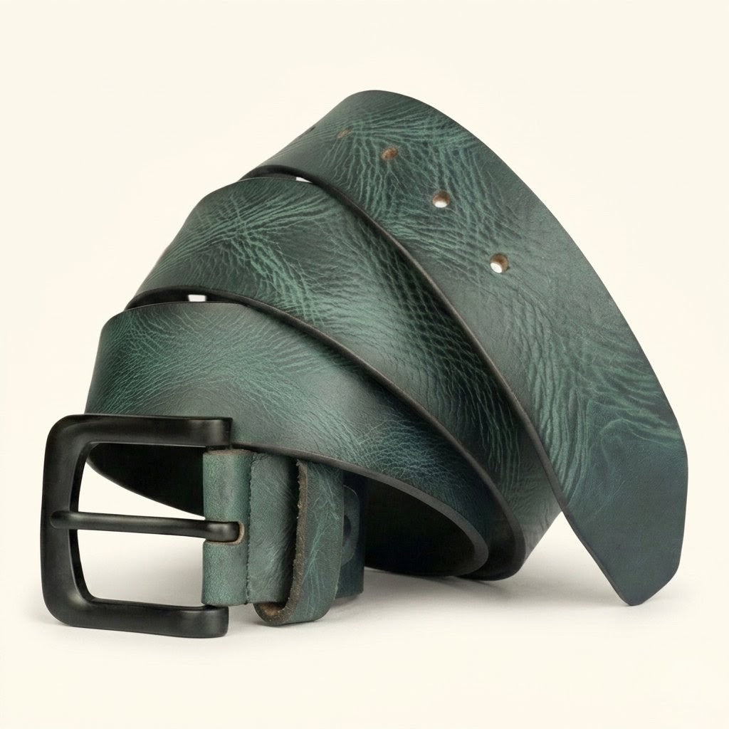 Hawke Men's Hand Finished Full Grain Leather Belt Classic Matte Black Buckle