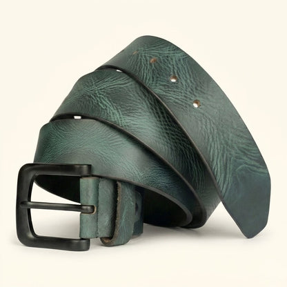 Hawke Men's Hand Finished Full Grain Leather Belt Classic Matte Black Buckle