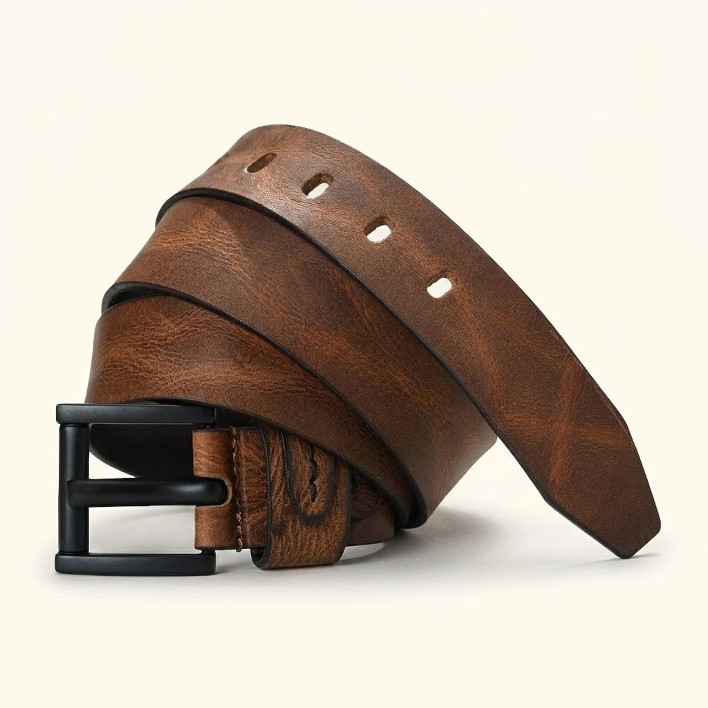 Hawke Elite Men's Full Grain Hand Finished Leather Belt Heavy Matte Black Buckle