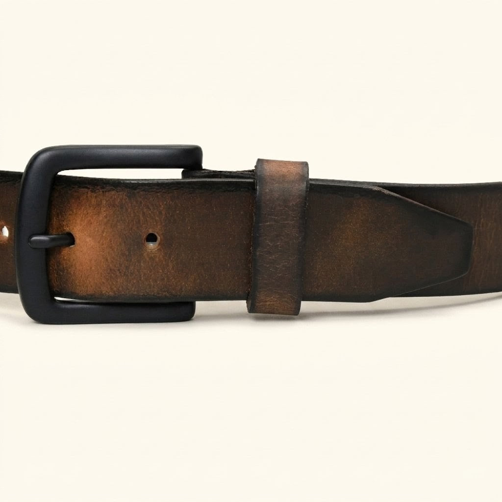 Outrider Oil Wax Leather Belt Rugged Distressed Thick Casual Belt Matte Black Buckle