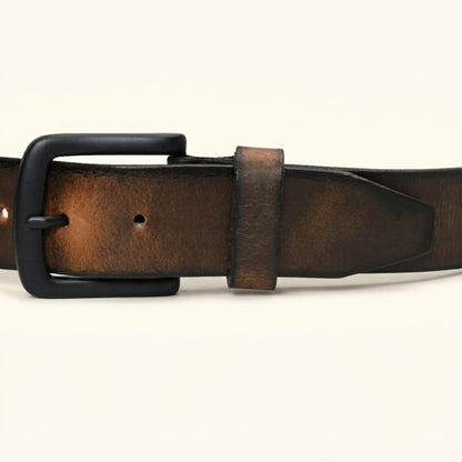 Outrider Oil Wax Leather Belt Rugged Distressed Thick Casual Belt Matte Black Buckle