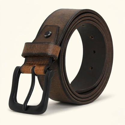 Outrider Oil Wax Leather Belt Rugged Distressed Thick Casual Belt Matte Black Buckle