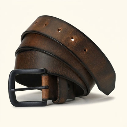 Outrider Oil Wax Leather Belt Rugged Distressed Thick Casual Belt Matte Black Buckle