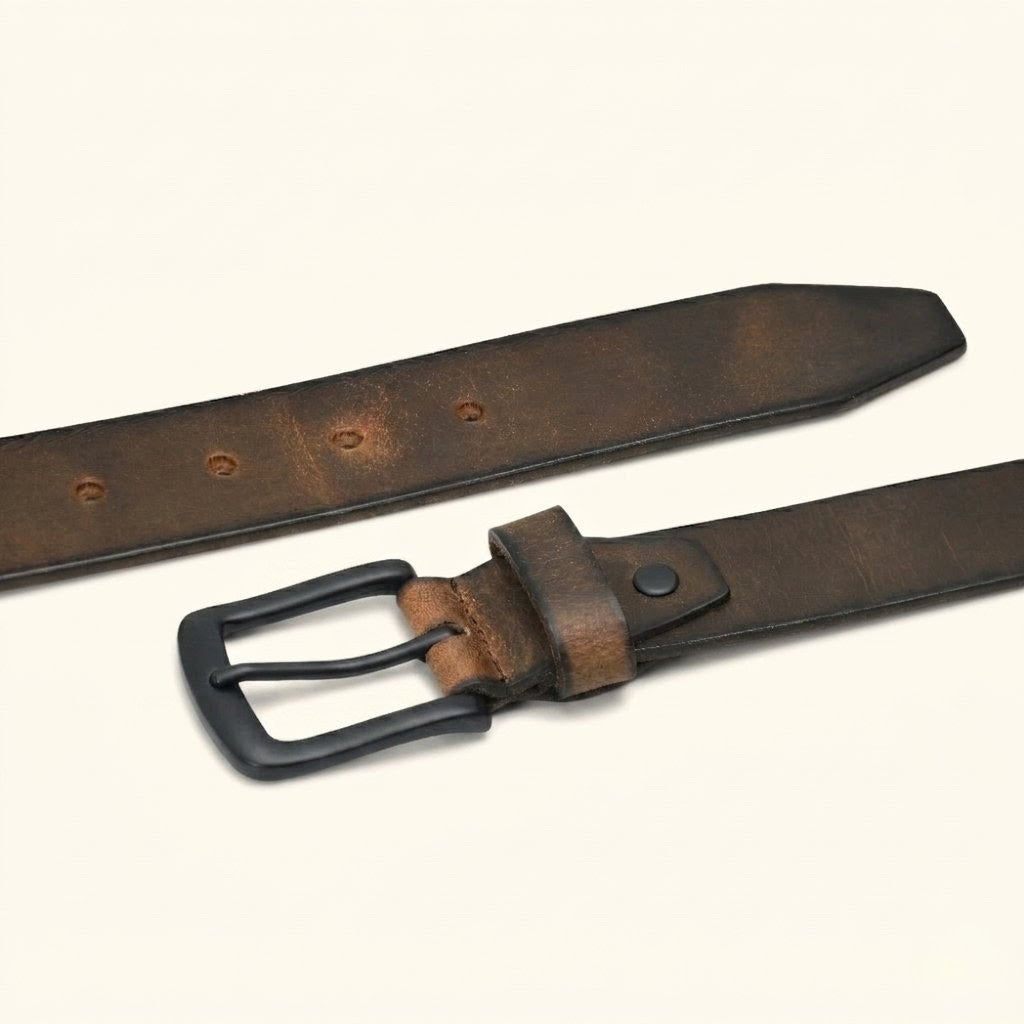 Outrider Oil Wax Leather Belt Rugged Distressed Thick Casual Belt Matte Black Buckle
