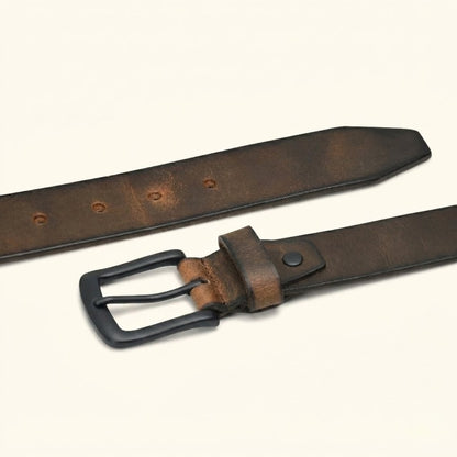 Outrider Oil Wax Leather Belt Rugged Distressed Thick Casual Belt Matte Black Buckle