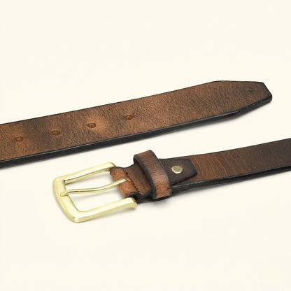 Dune Hard Wax Leather Belt Rugged Distressed Thick Durable Casual Wear Brushed Gold Buckle