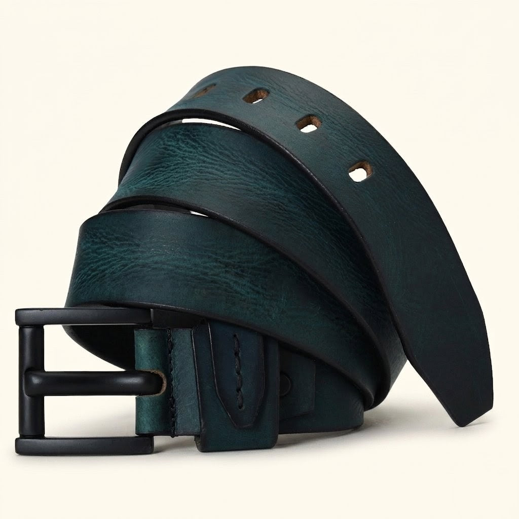Hawke Elite Men's Full Grain Hand Finished Leather Belt Heavy Matte Black Buckle