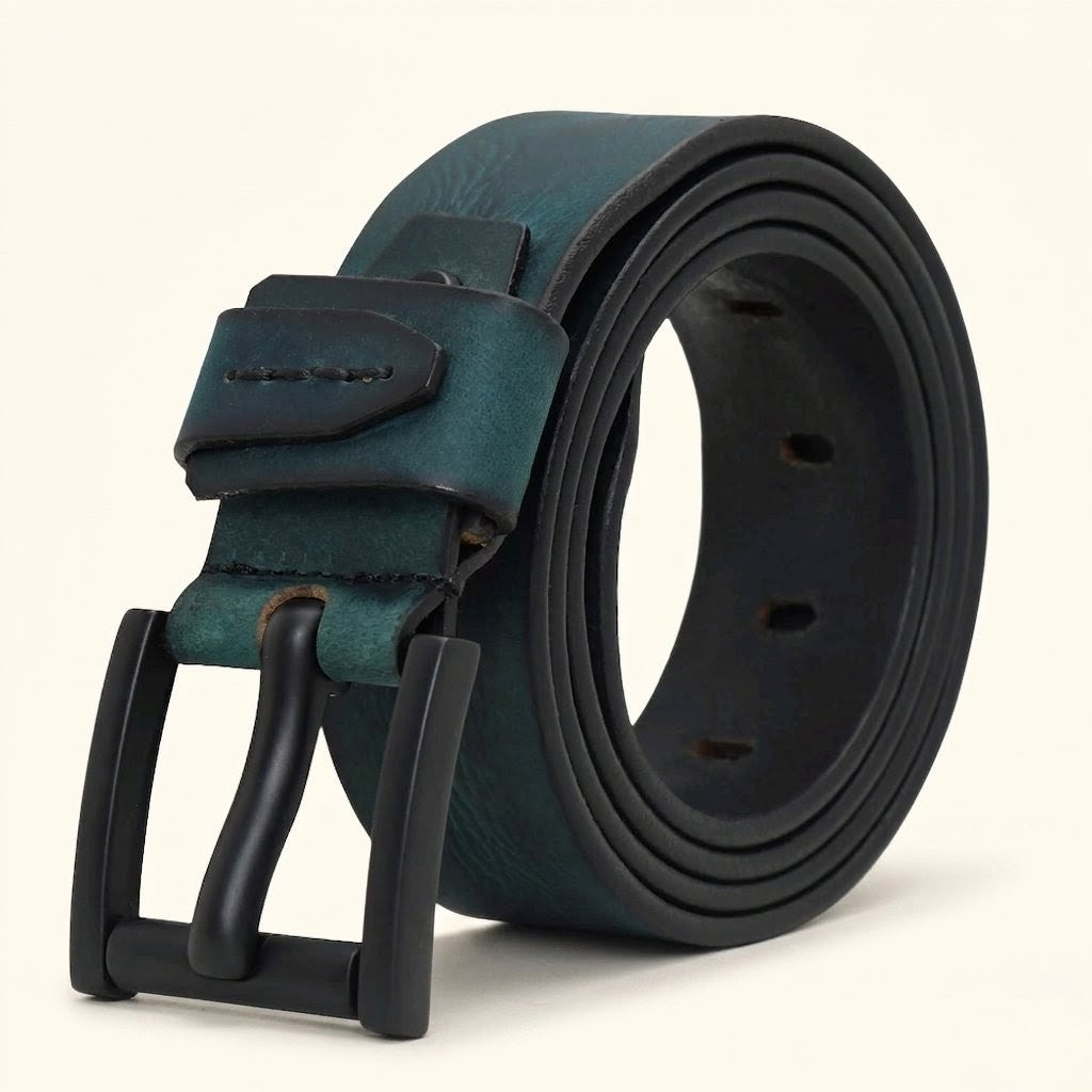 Hawke Elite Men's Full Grain Hand Finished Leather Belt Heavy Matte Black Buckle