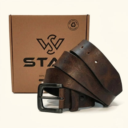 Hawke Men's Hand Finished Full Grain Leather Belt Classic Matte Black Buckle