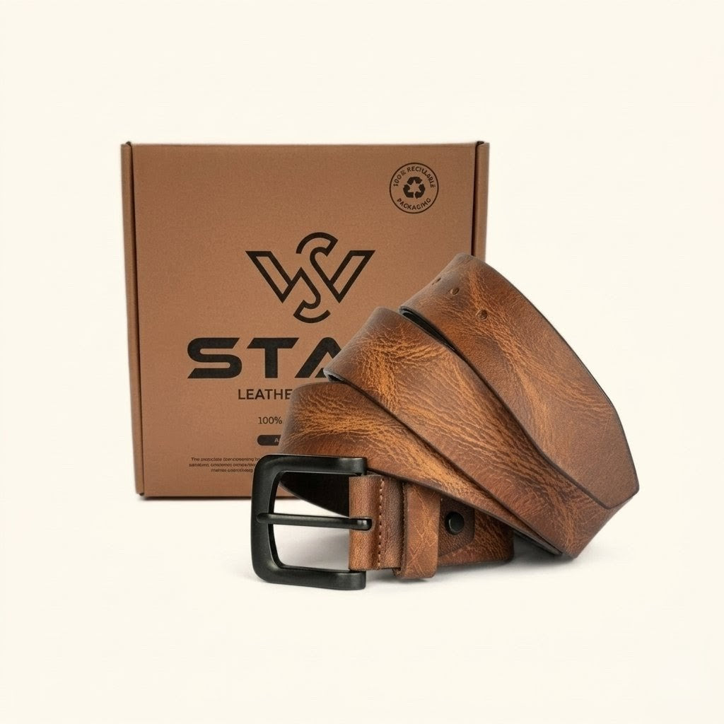 Hawke Men's Hand Finished Full Grain Leather Belt Classic Matte Black Buckle