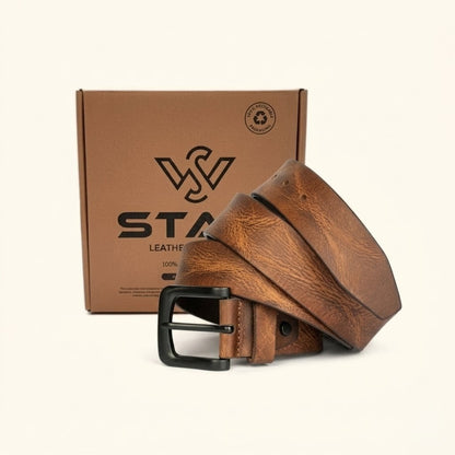 Hawke Men's Hand Finished Full Grain Leather Belt Classic Matte Black Buckle