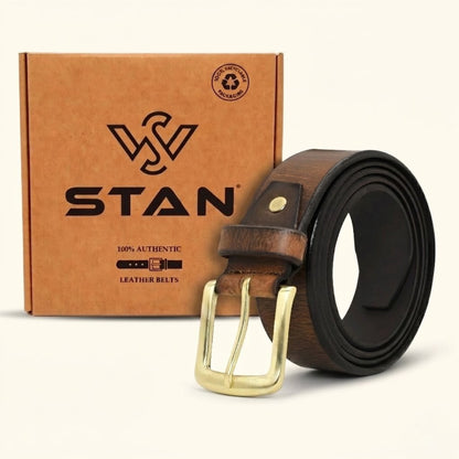 Dune Hard Wax Leather Belt Rugged Distressed Thick Durable Casual Wear Brushed Gold Buckle