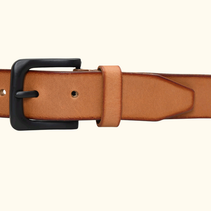 Arion Men's Full Grain Leather Belt Natural Smooth Finish Classic Metal Pin Buckle